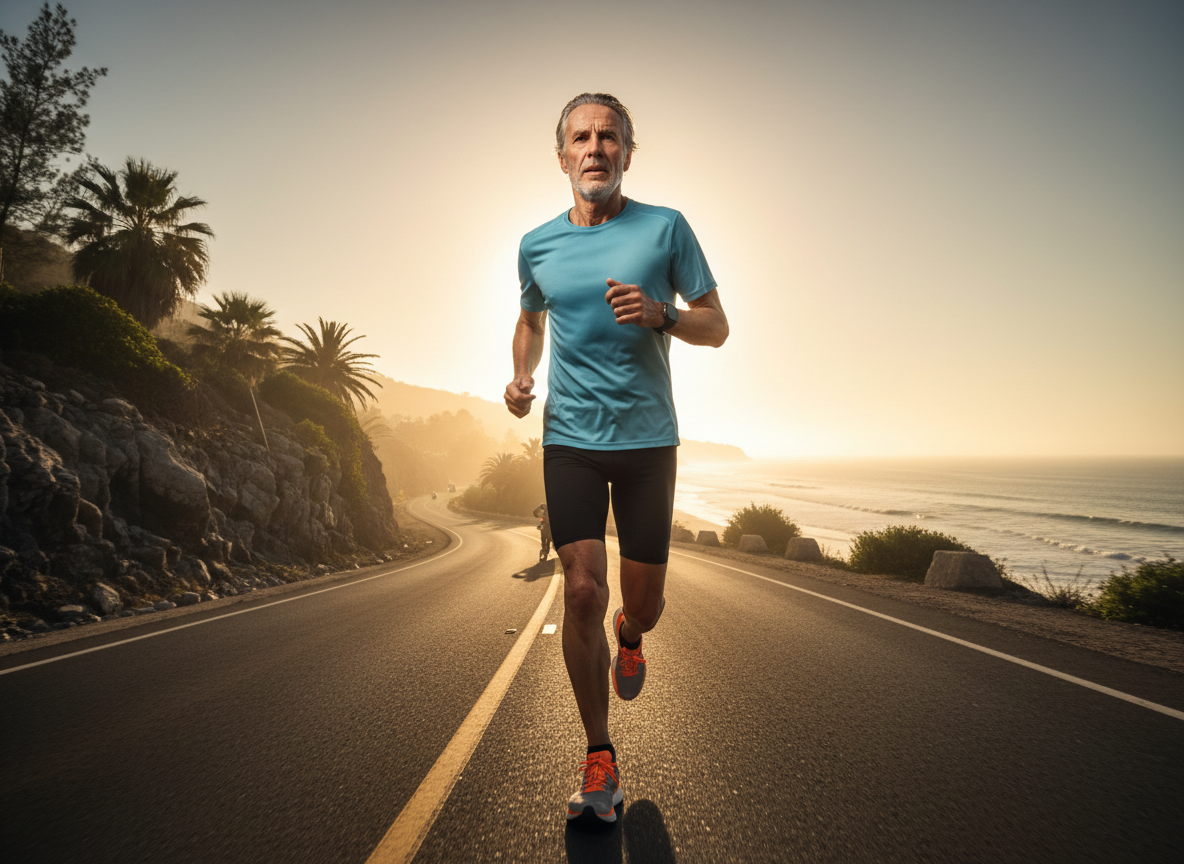 Marathon runner at sunrise