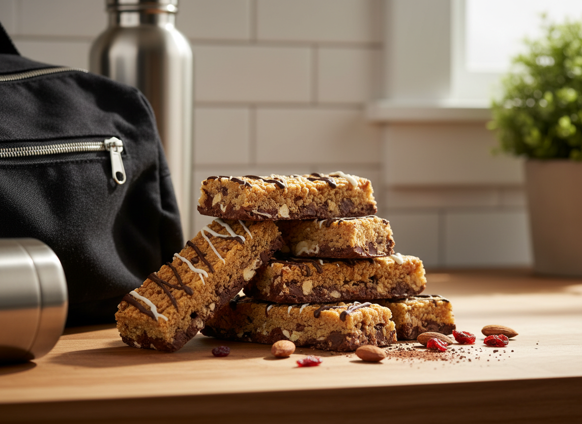 Stack of protein bars on a counter